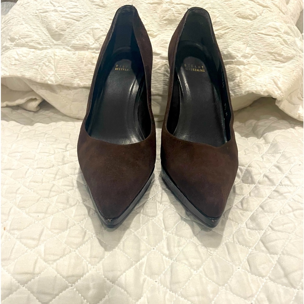 Women’s Stuart Weitzman brown suede kitten heel platforms